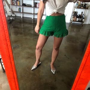 Zara - NWOT - Green Lace High Waisted Shorts